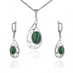 Komplet biżuterii srebrnej z zielonej malachitem