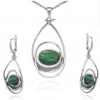 Komplet biżuteria srebrna z zielonym malachitem