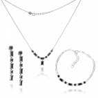 Biżuteria srebrna z czarnymi cyrkoniami - Komplet kolczyki, naszyjnik i bransoletka