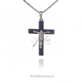 Krzyżyk srebrny z tytanem JEZUS NA KRZYŻU