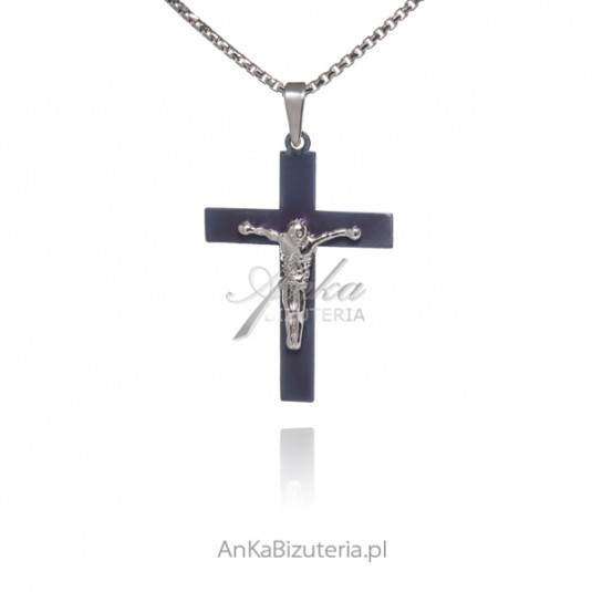 Krzyżyk srebrny z tytanem JEZUS NA KRZYŻU