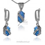 Biżuteria srebrna komplet z niebieskim opalem - MAGIA KOLORU