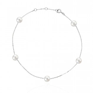 Bransoletka srebrna z białymi naturalnymi perłami