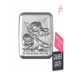 Srebrny obrazek Aniołek z latarenką nad dzieckiem 9* 13 cm "Aniele Boży..."