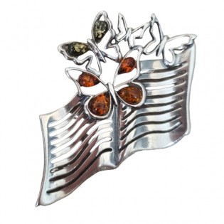 Broszka srebrna - książka 3D z motylkami - Biżuteria na prezent