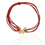 Bransoletka na czerwonym sznureczku - regulowana ze srebrnym pozłacanym motylkiem