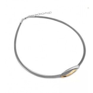Naszyjnik srebrny kolia na stalowych linkach z przywieszką srebrną pozłacaną