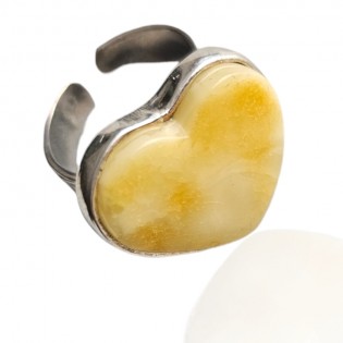 Srebrny pierścionek SERCE z żółtym bursztynem - regulowany