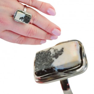 Srebrny pierścionek z surowym bursztynem - regulowany