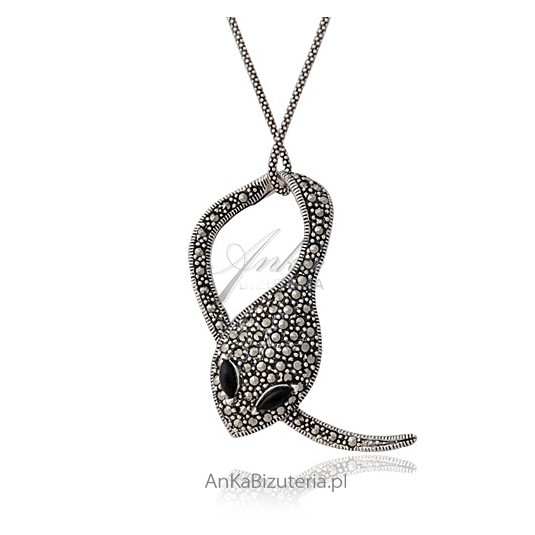 Wąż - biżuteria srebrna z markazytami - srebrny wisior
